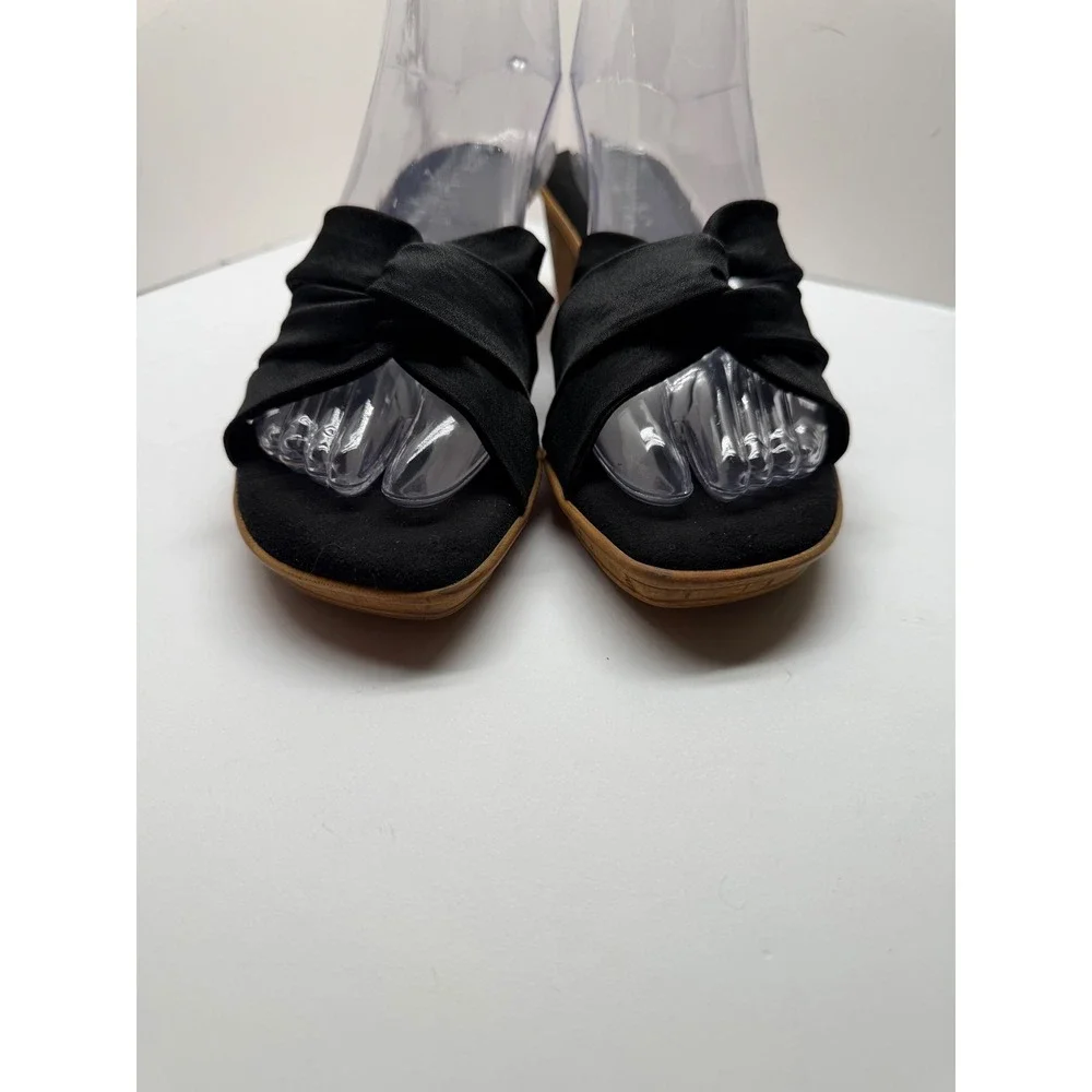 Italian Shoemakers Womens‎ Black Knotted Wedge Sandals Cork Heel Mule 9